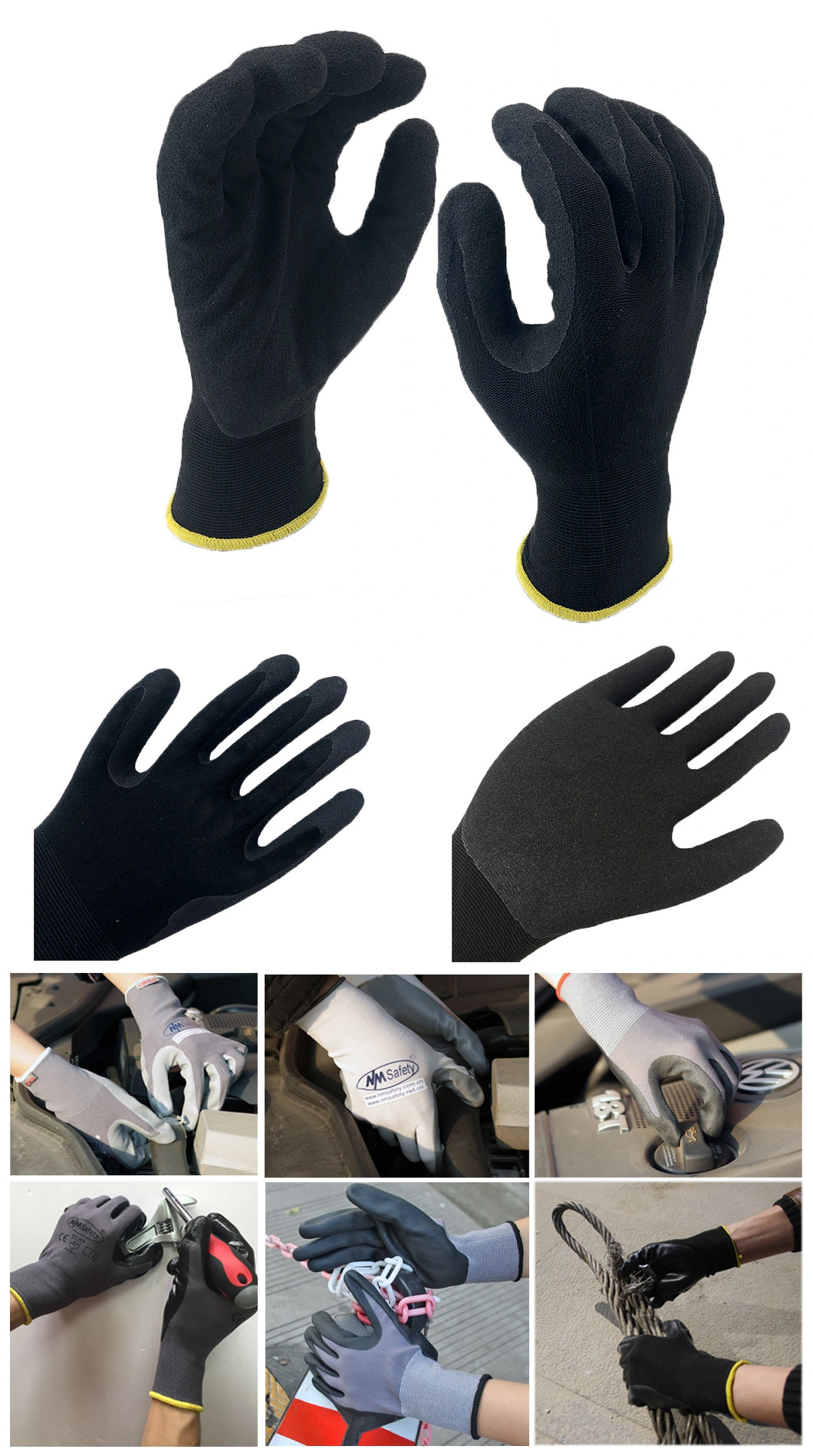 Nmsafety 13 Gauge Nylon Palm Coated Sandy Nitrile Grip Gloves Working